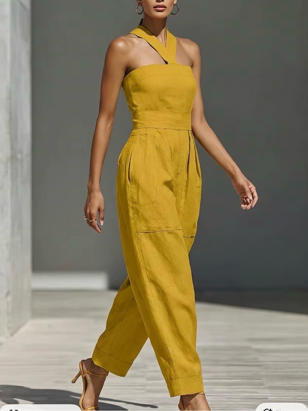 Sleeveless Halter Mustard Jumpsuit